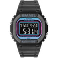 Relógio SMAEL Clássico 1801 - Classic Watich relógio 025 AmploTech Preto Detalhe Roxo e Azul Claro 